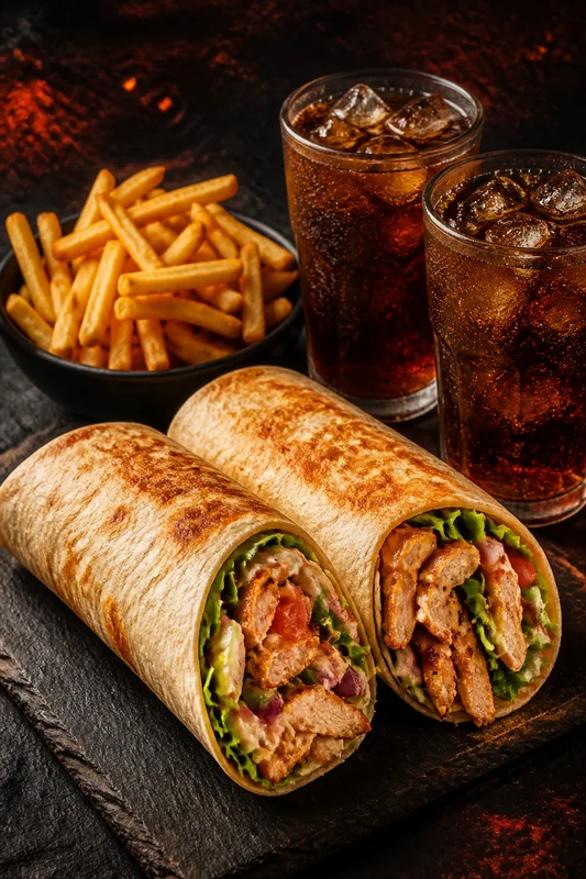 Pack de dos dürüm con patatas y bebidas