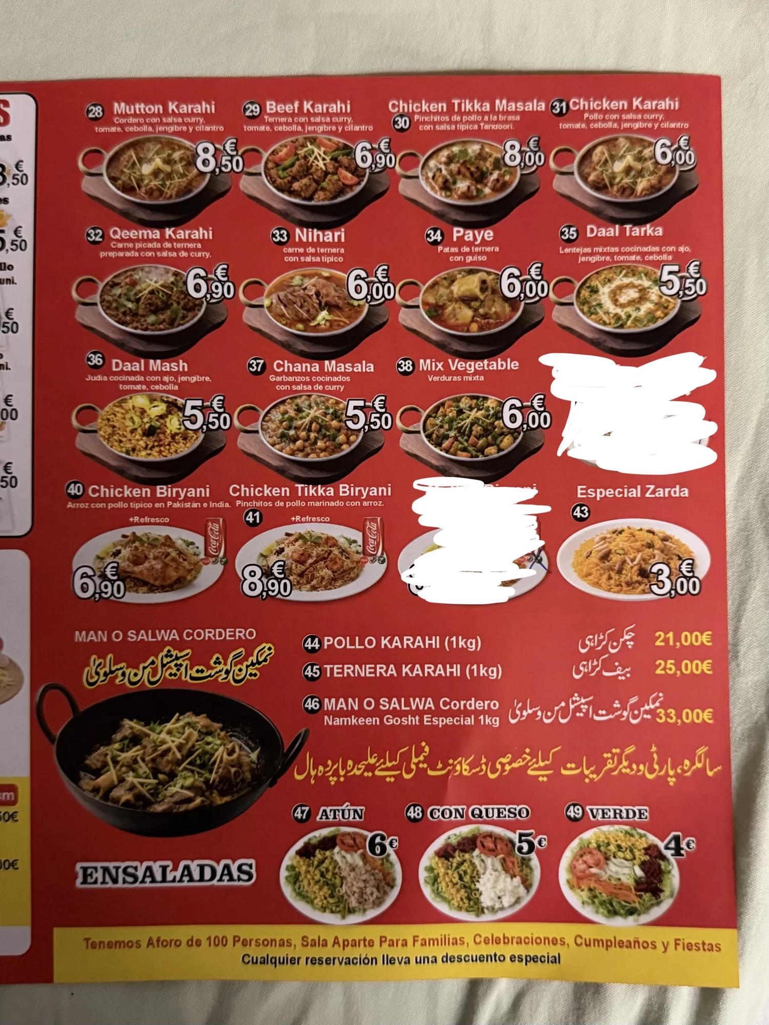 Carta original: Cocina pakistaní